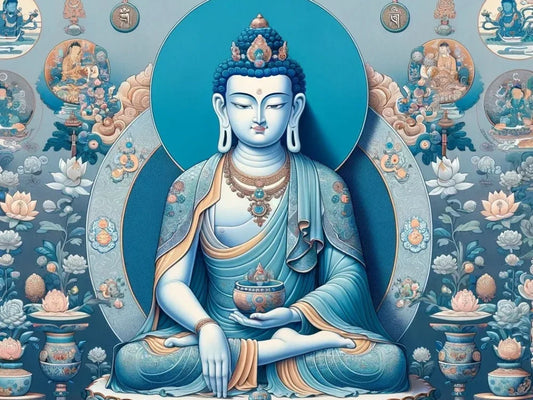 Medicine Buddha’s Healing Aura in Thangka Pendants