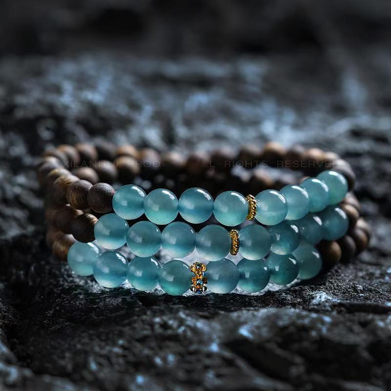 中国風の木製瑪瑙ビーズブレスレット - 平和を祝福し、悪者を追い払う