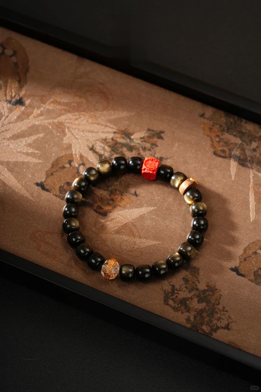 黄金の豊かさの黒曜石の繁栄のブレスレット