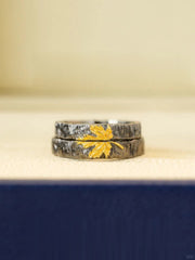 金色楓葉紋理情侶戒指-吸引幸福