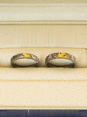 金色楓葉紋理情侶戒指-吸引幸福