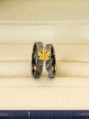 金色楓葉紋理情侶戒指-吸引幸福