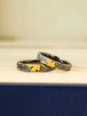 金色楓葉紋理情侶戒指-吸引幸福