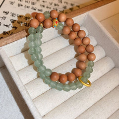 Wood Jade Gold Zen Sandalwood Circle Double Layer Fortune Bracelet