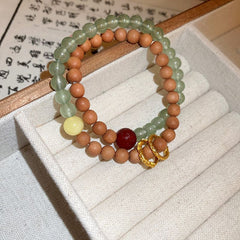 Wood Jade Gold Zen Sandalwood Circle Double Layer Fortune Bracelet