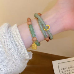 Wood Jade Gold Zen Sandalwood Circle Double Layer Fortune Bracelet