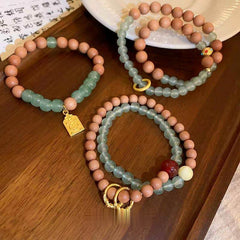 Wood Jade Gold Zen Sandalwood Circle Double Layer Fortune Bracelet