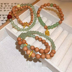 Wood Jade Gold Zen Sandalwood Circle Double Layer Fortune Bracelet