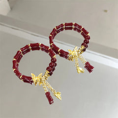 Cinnabar Red Bamboo Gold Butterfly Tassel Fortune Bracelet