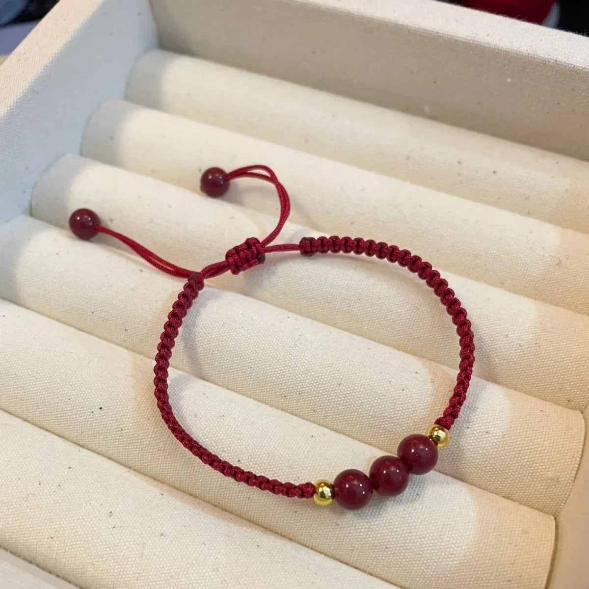 Lucky three beads cinnabar red string bracelet