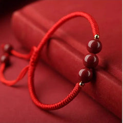 Lucky three beads cinnabar red string bracelet