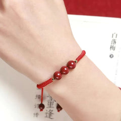 Lucky three beads cinnabar red string bracelet