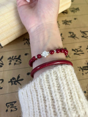 レッドリズムシルバーフラワー縁起の良い辰砂ブレスレット
