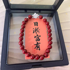 レッドリズムシルバーフラワー縁起の良い辰砂ブレスレット