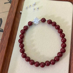 レッドリズムシルバーフラワー縁起の良い辰砂ブレスレット