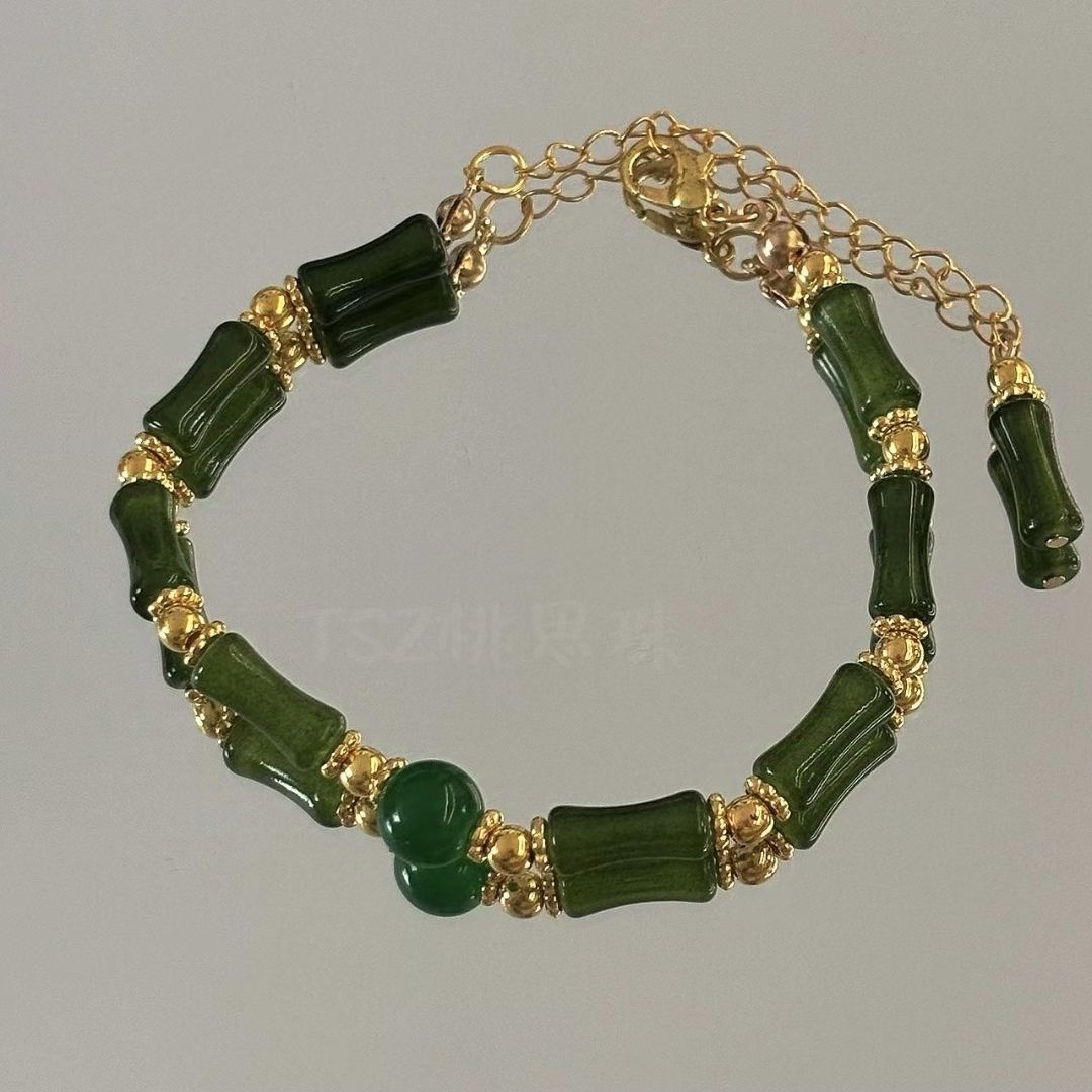 グリーンバンブーチャーム4色エレガントブレスレットセット