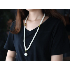 白翡翠菩提樹種数珠 - 108個入りブレスレット/ネックレス