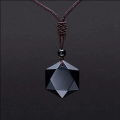 Black Obsidian Talisman - Hexagram Energy Protection Necklace