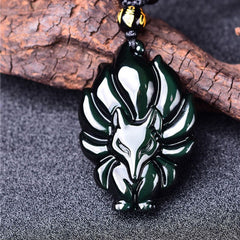 九尾の狐の虹色黒曜石ネックレス - 愛と忠誠