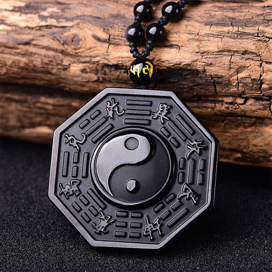 黑曜石陰陽項鍊-八卦吊墜
